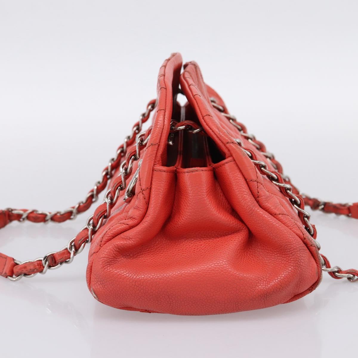 CHANEL Matelasse Chain Shoulder Bag Caviar Skin Orange Silver CC Auth 126379