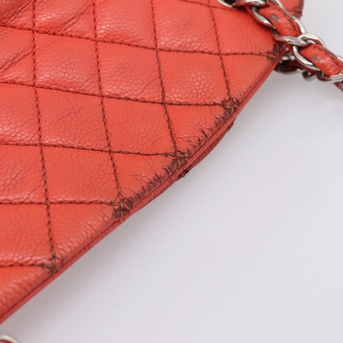 CHANEL Matelasse Chain Shoulder Bag Caviar Skin Orange Silver CC Auth 126379