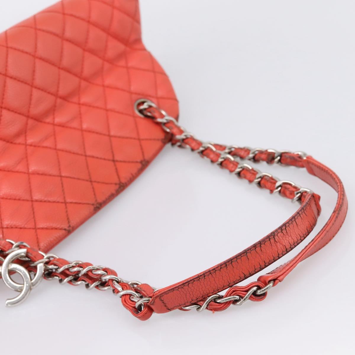 CHANEL Matelasse Chain Shoulder Bag Caviar Skin Orange Silver CC Auth 126379