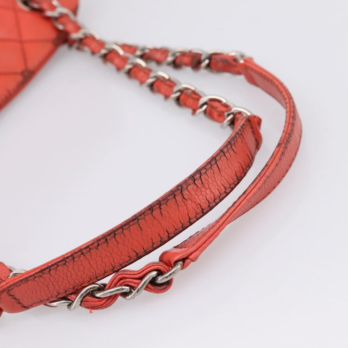 CHANEL Matelasse Chain Shoulder Bag Caviar Skin Orange Silver CC Auth 126379