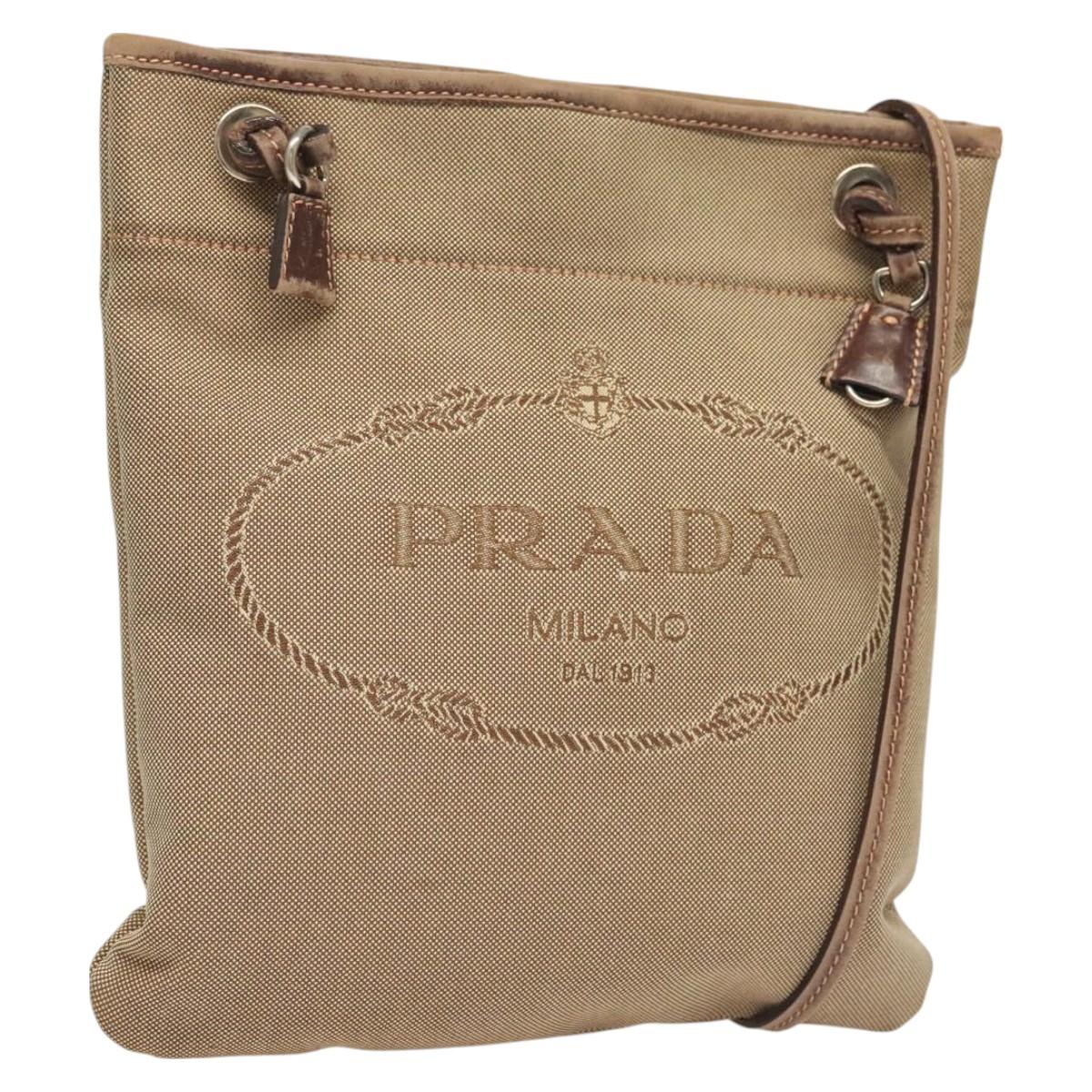 PRADA Shoulder Bag Canvas Brown Gold Auth 126381