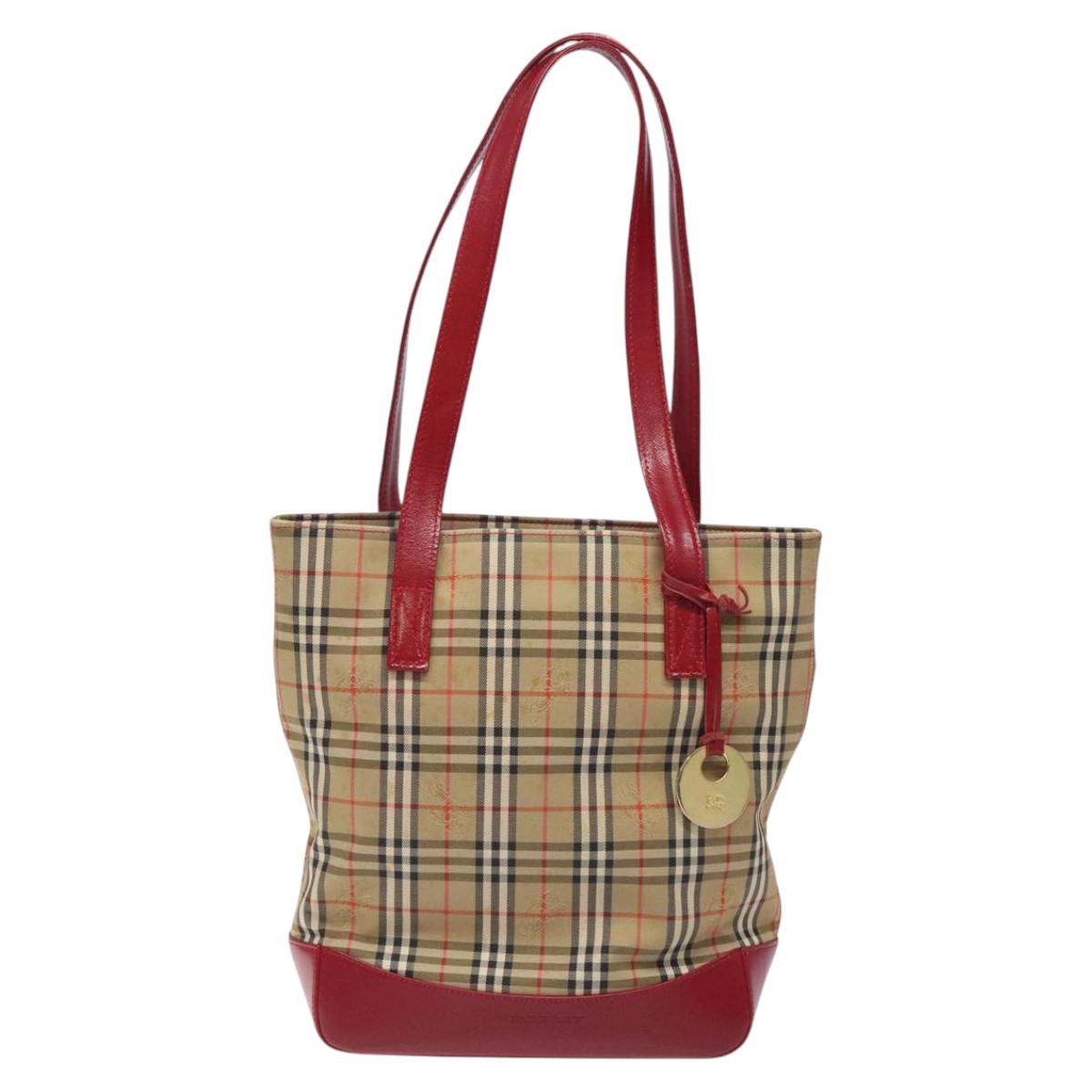 BURBERRY Nova Check Tote Bag Canvas Red Beige gold Auth 126393