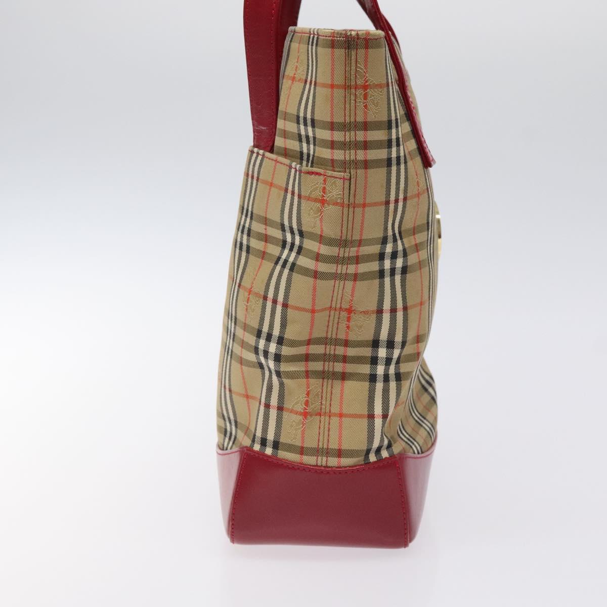 BURBERRY Nova Check Tote Bag Canvas Red Beige gold Auth 126393
