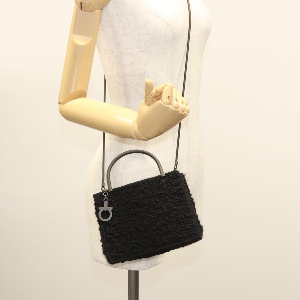Salvatore Ferragamo Gancini Hand Bag Wool 2way Black Auth 126395