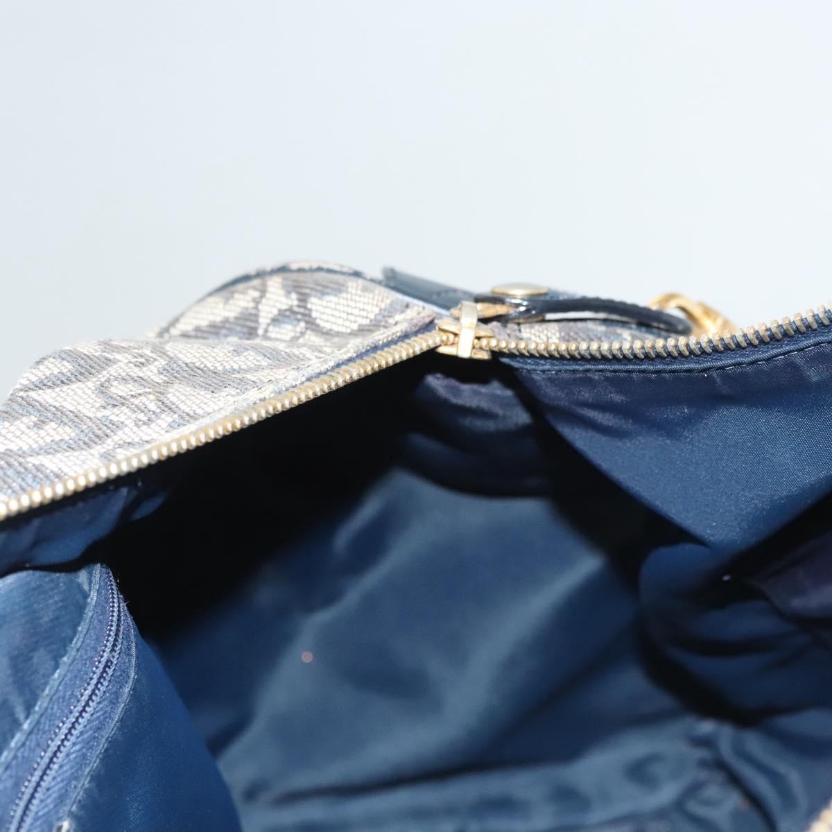 Christian Dior Trotter Canvas Boston Bag Navy Gold Auth 126426