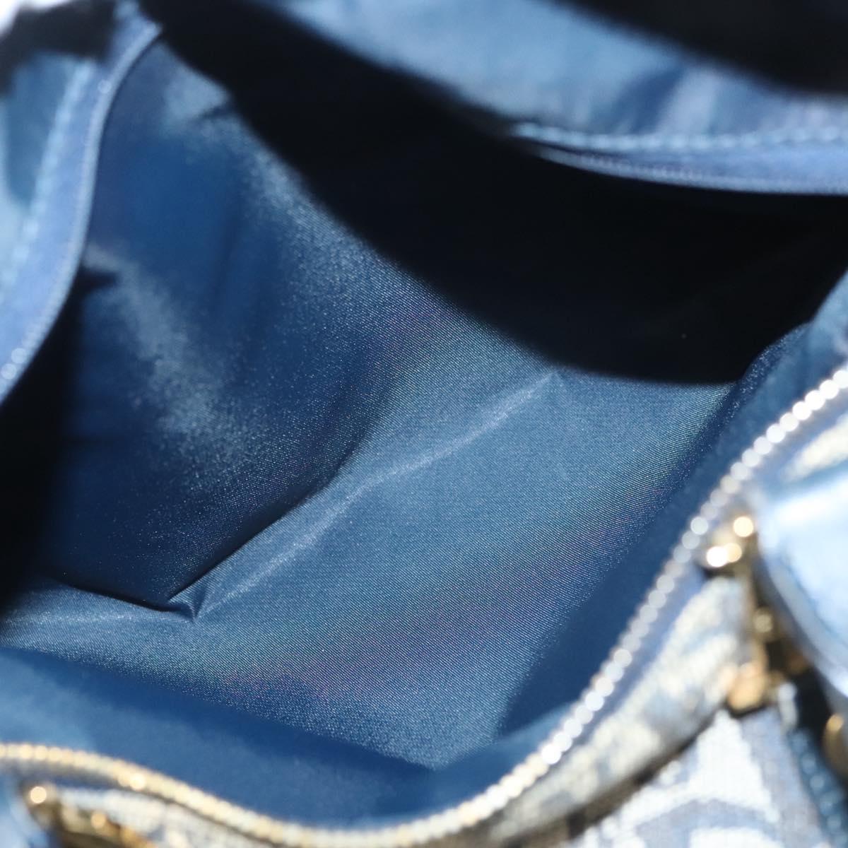 Christian Dior Trotter Canvas Boston Bag Navy Gold Auth 126426