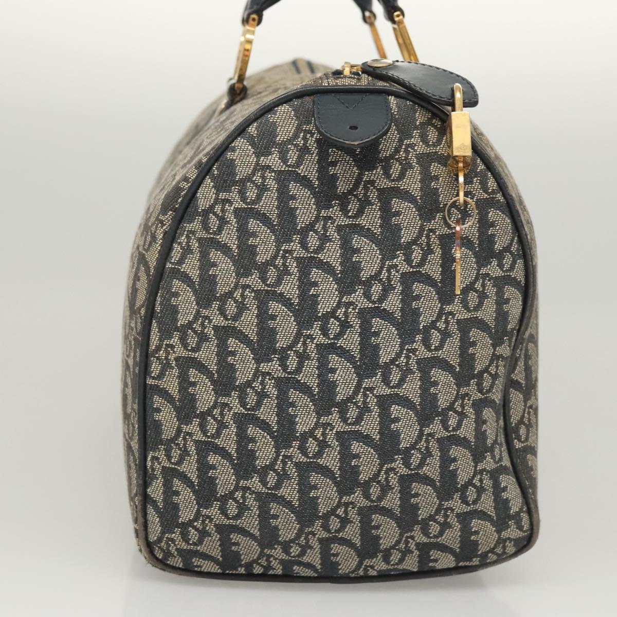 Christian Dior Trotter Canvas Boston Bag Navy Gold Auth 126426