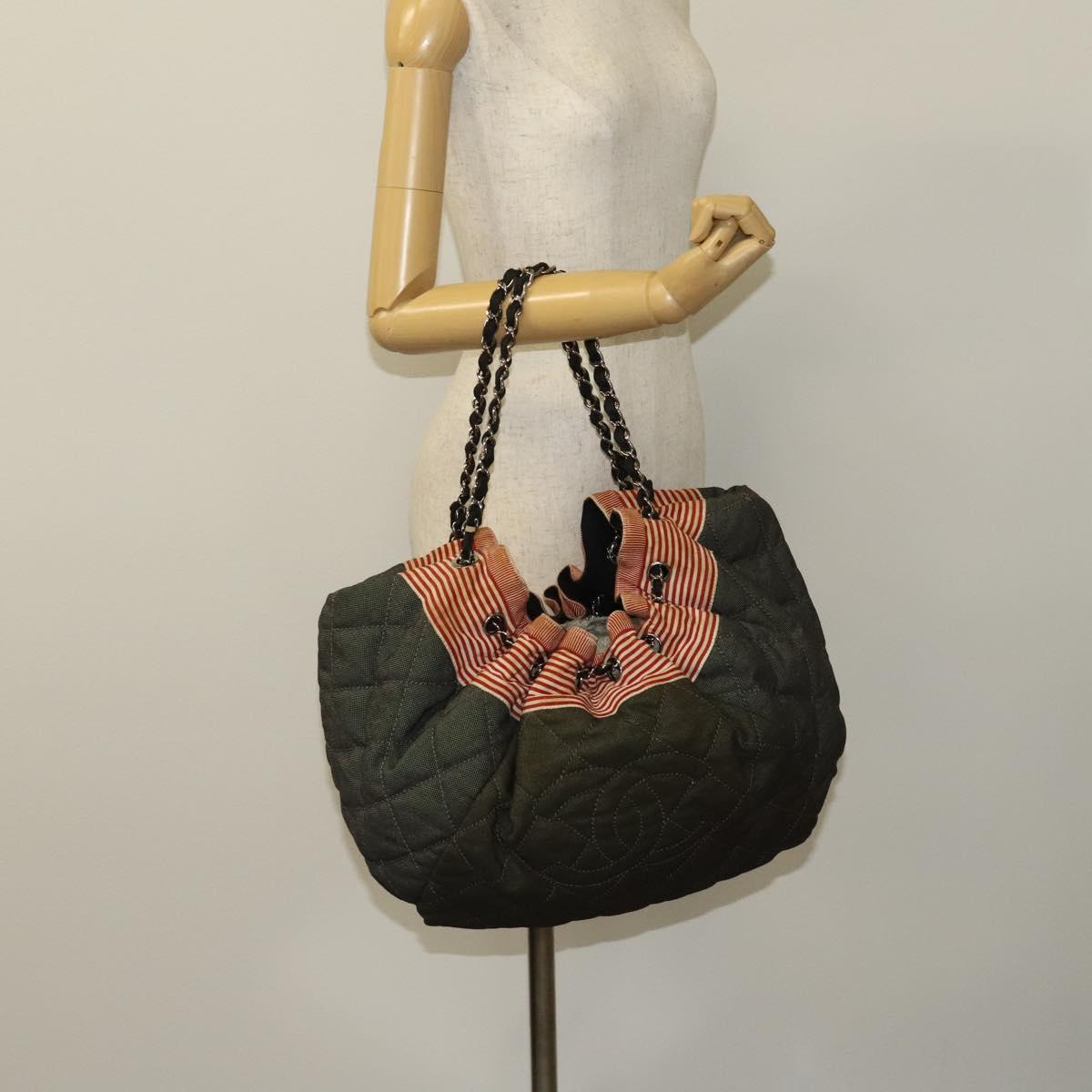 CHANEL Coco Cabas GM Tote Bag Canvas Gray Silver CC Auth 126427