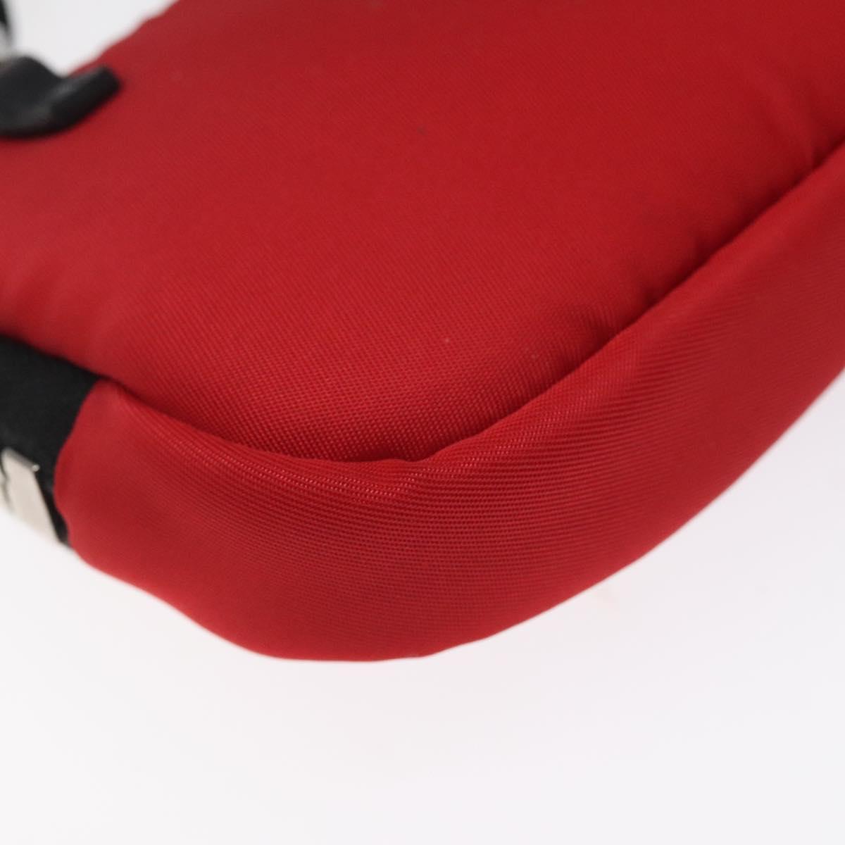 PRADA Chain Pouch Shoulder Bag Nylon Red Silver Auth 126430