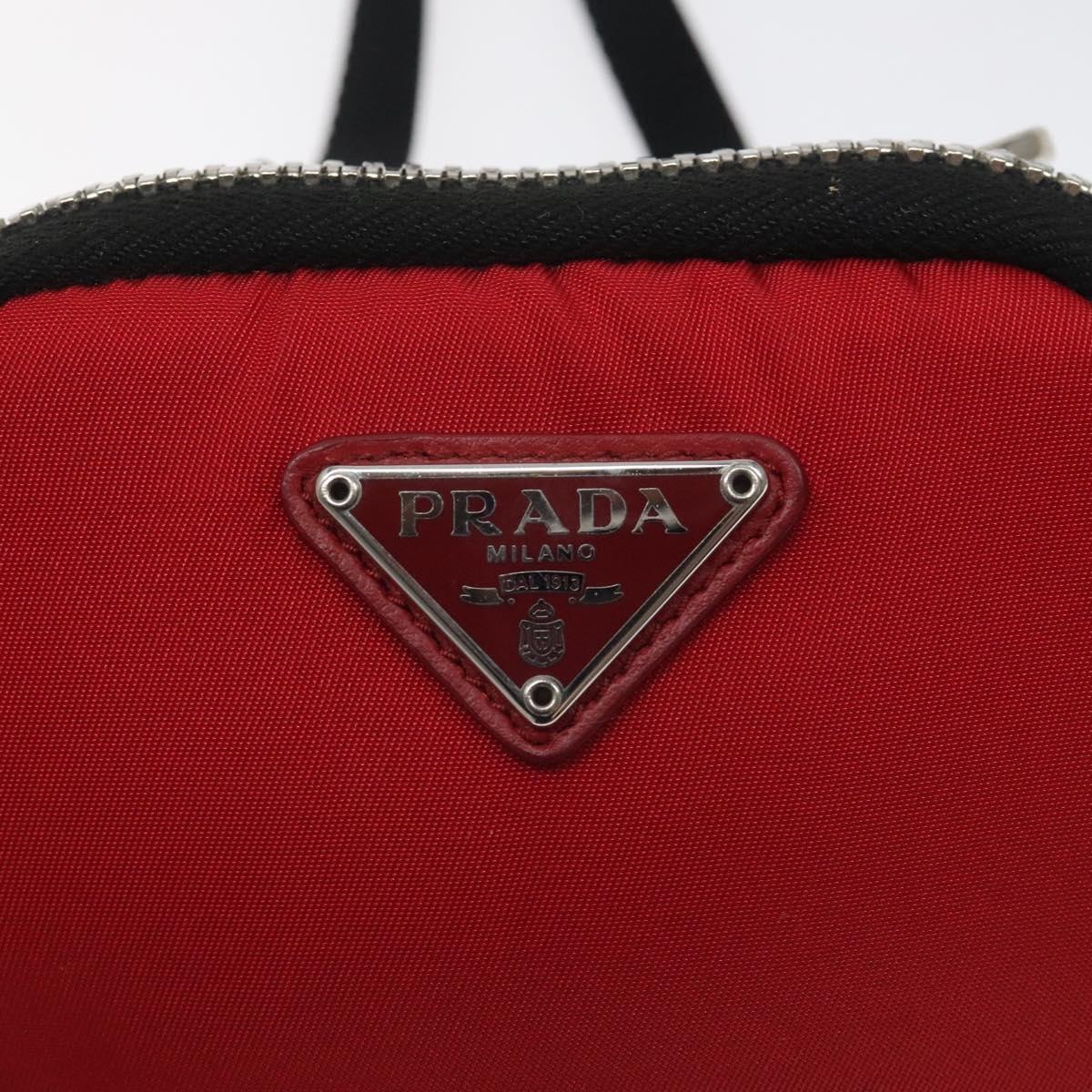 PRADA Chain Pouch Shoulder Bag Nylon Red Silver Auth 126430