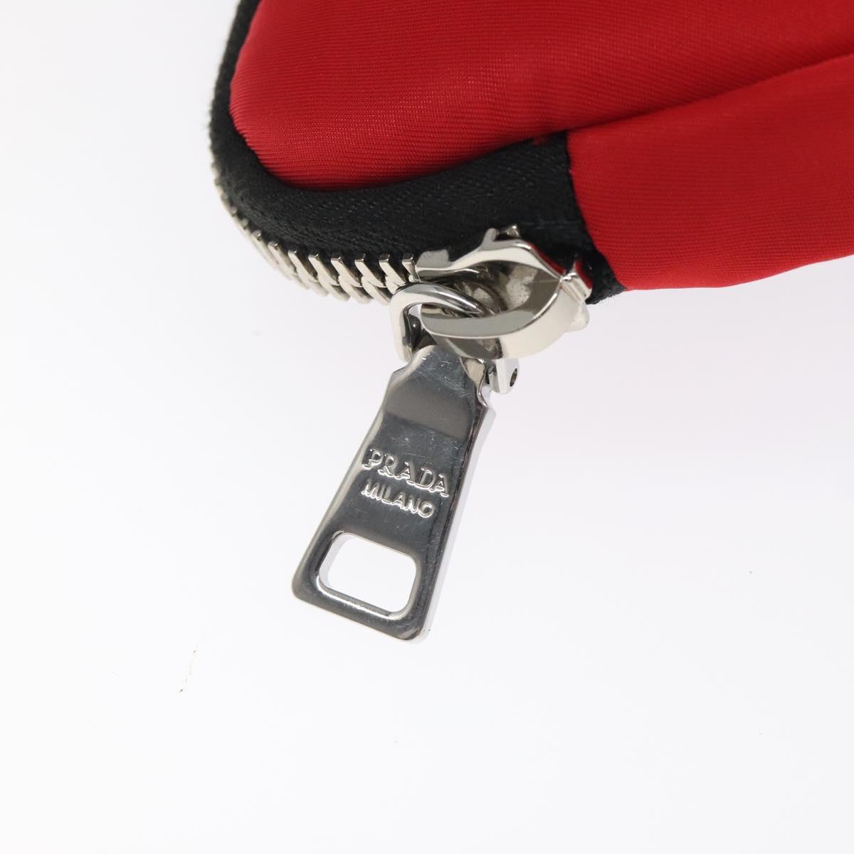 PRADA Chain Pouch Shoulder Bag Nylon Red Silver Auth 126430