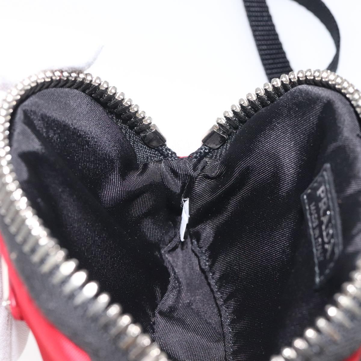 PRADA Chain Pouch Shoulder Bag Nylon Red Silver Auth 126430