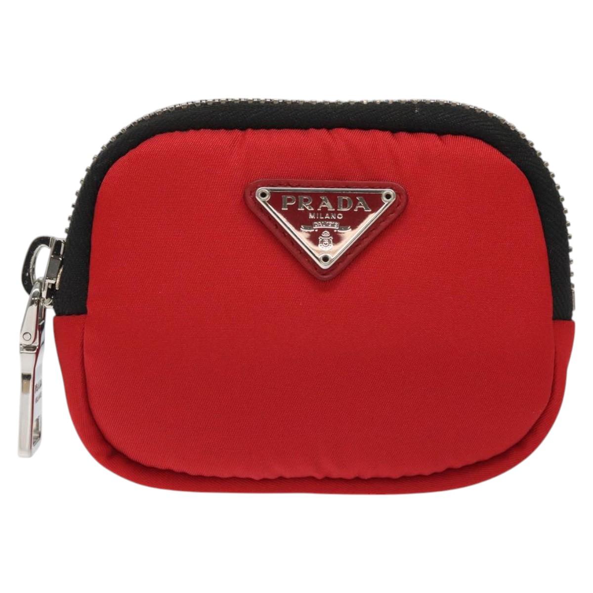PRADA Chain Pouch Shoulder Bag Nylon Red Silver Auth 126430