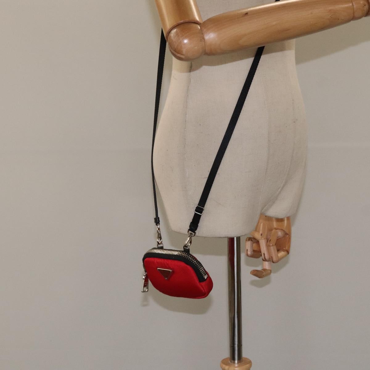 PRADA Chain Pouch Shoulder Bag Nylon Red Silver Auth 126430