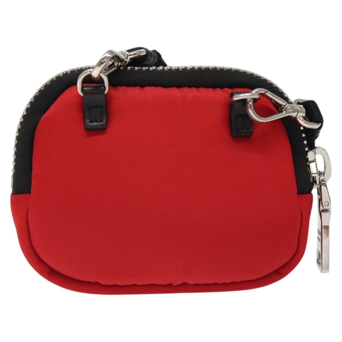 PRADA Chain Pouch Shoulder Bag Nylon Red Silver Auth 126430