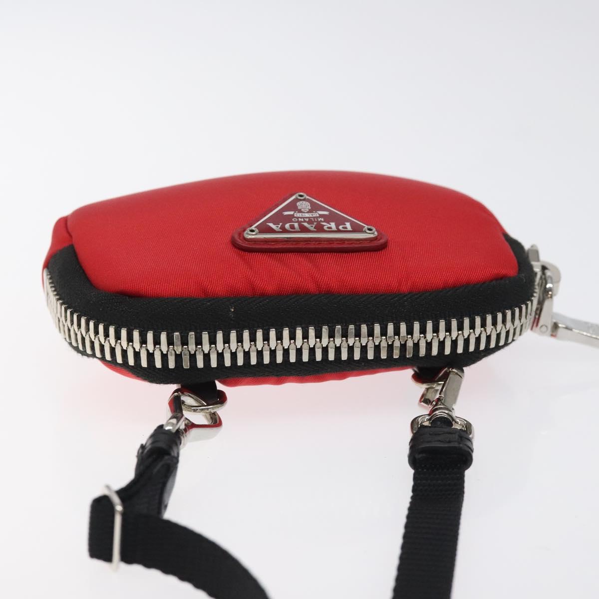 PRADA Chain Pouch Shoulder Bag Nylon Red Silver Auth 126430