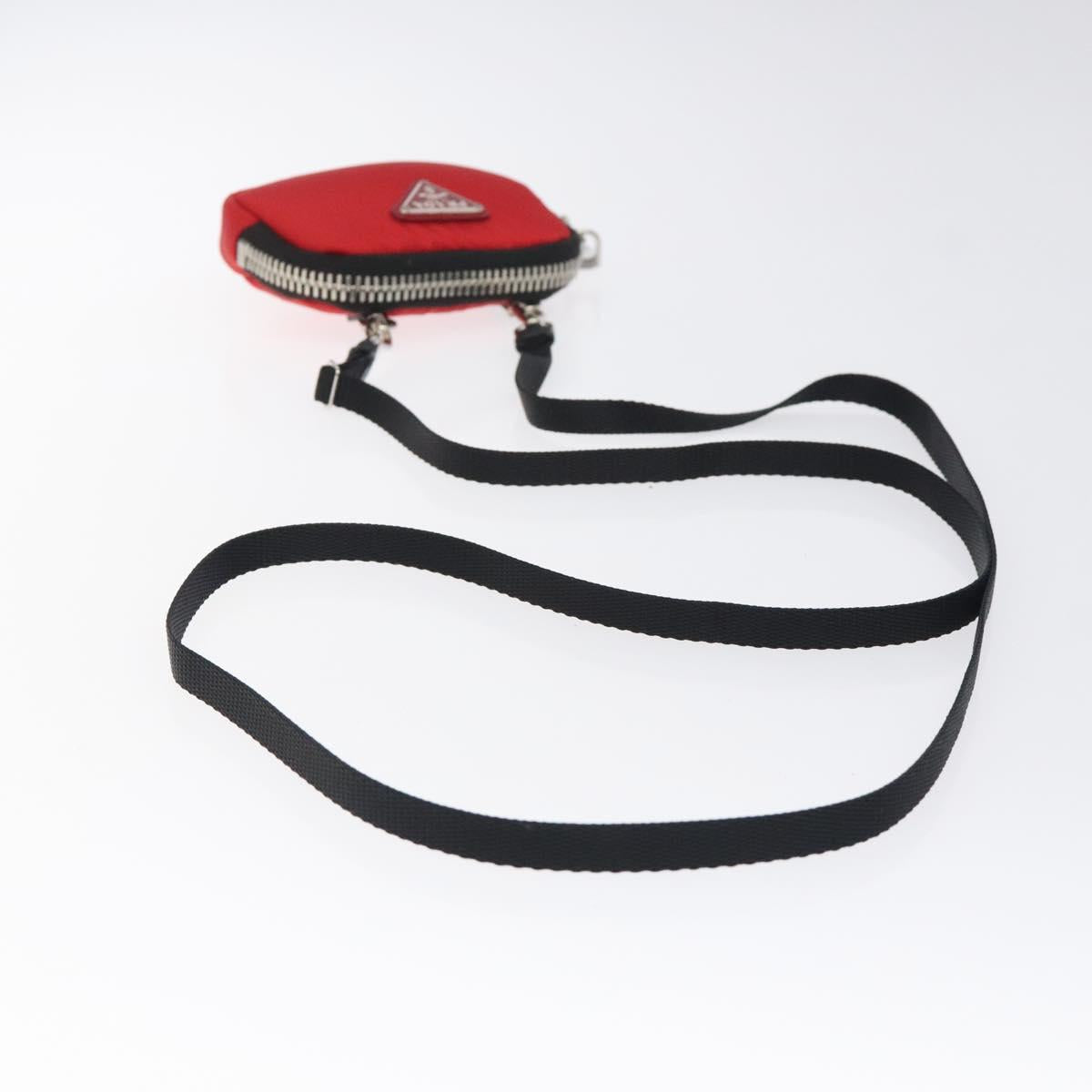 PRADA Chain Pouch Shoulder Bag Nylon Red Silver Auth 126430