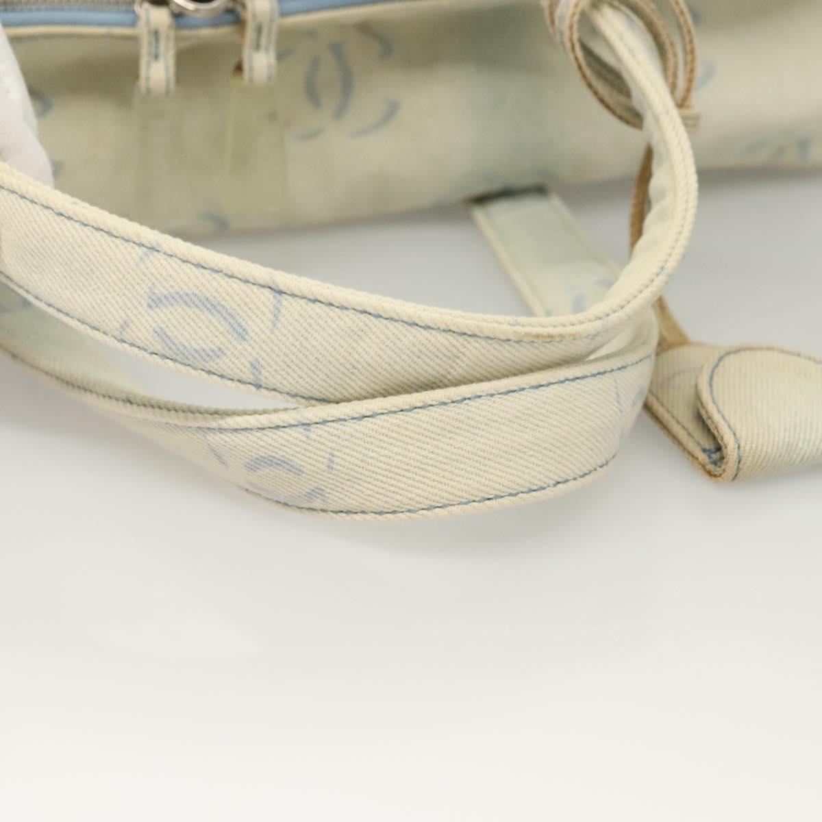 CHANEL Hand Bag Denim Light Blue Silver CC Auth 126457