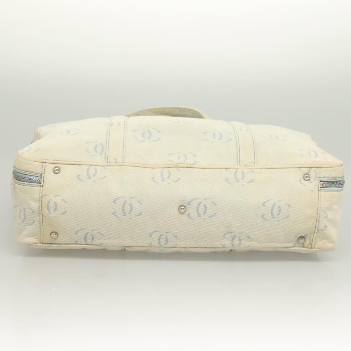 CHANEL Hand Bag Denim Light Blue Silver CC Auth 126457