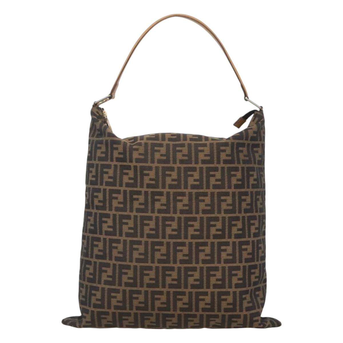 FENDI Zucca Canvas Shoulder Bag Black Brown Auth 126525