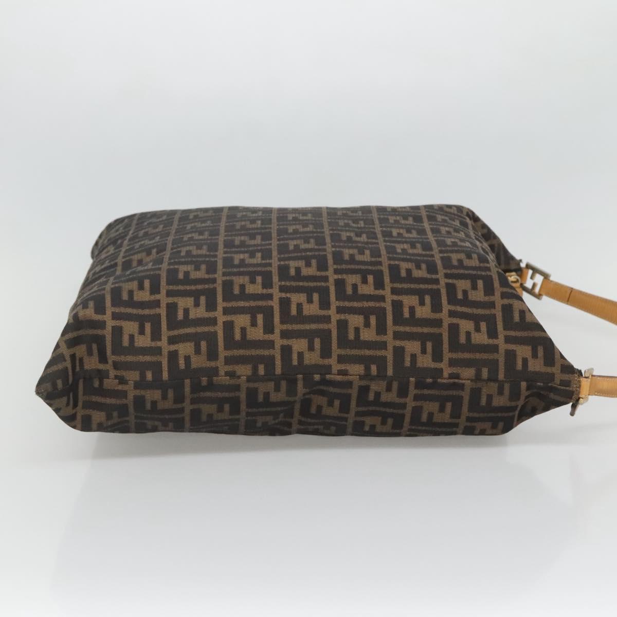 FENDI Zucca Canvas Shoulder Bag Black Brown Auth 126525