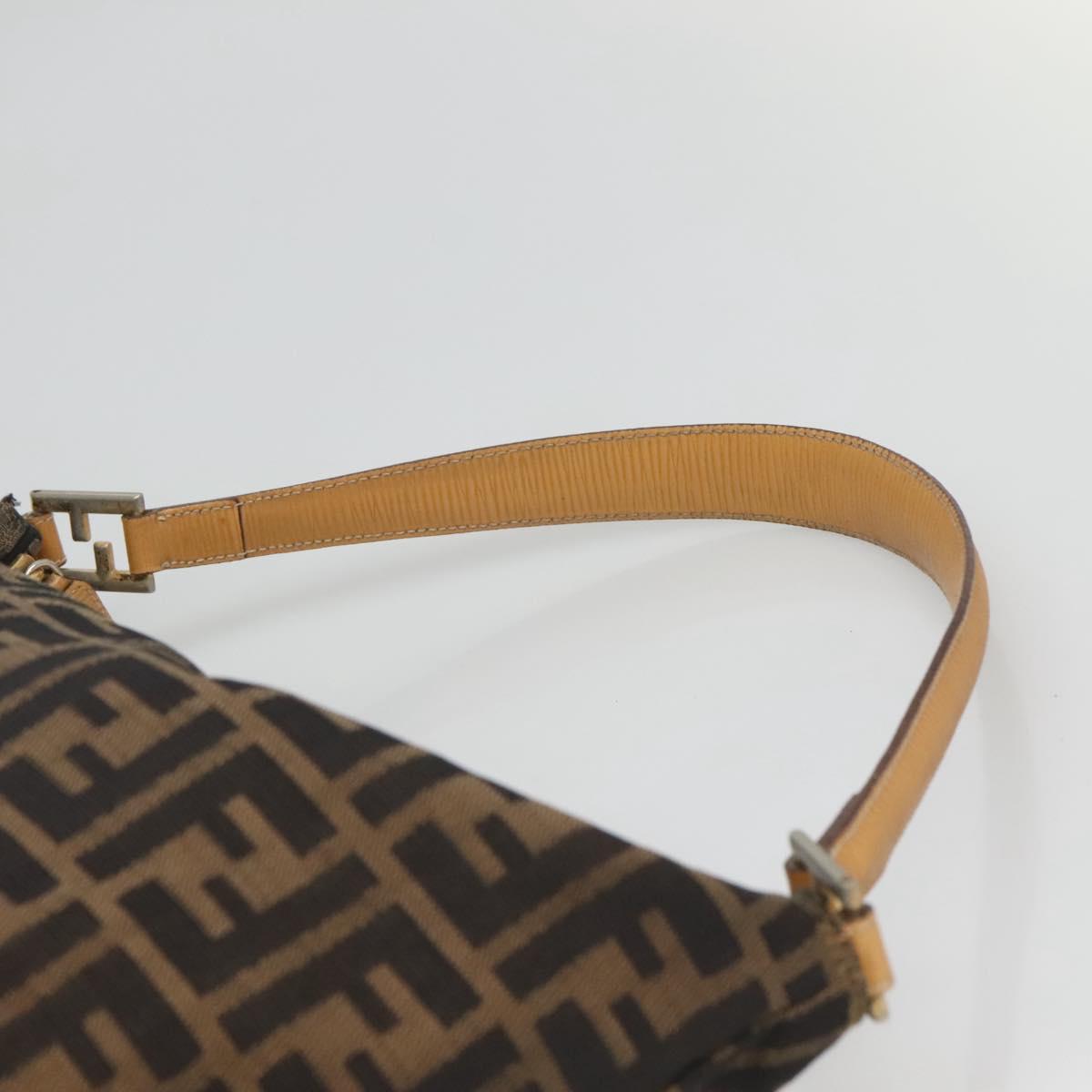 FENDI Zucca Canvas Shoulder Bag Black Brown Auth 126525