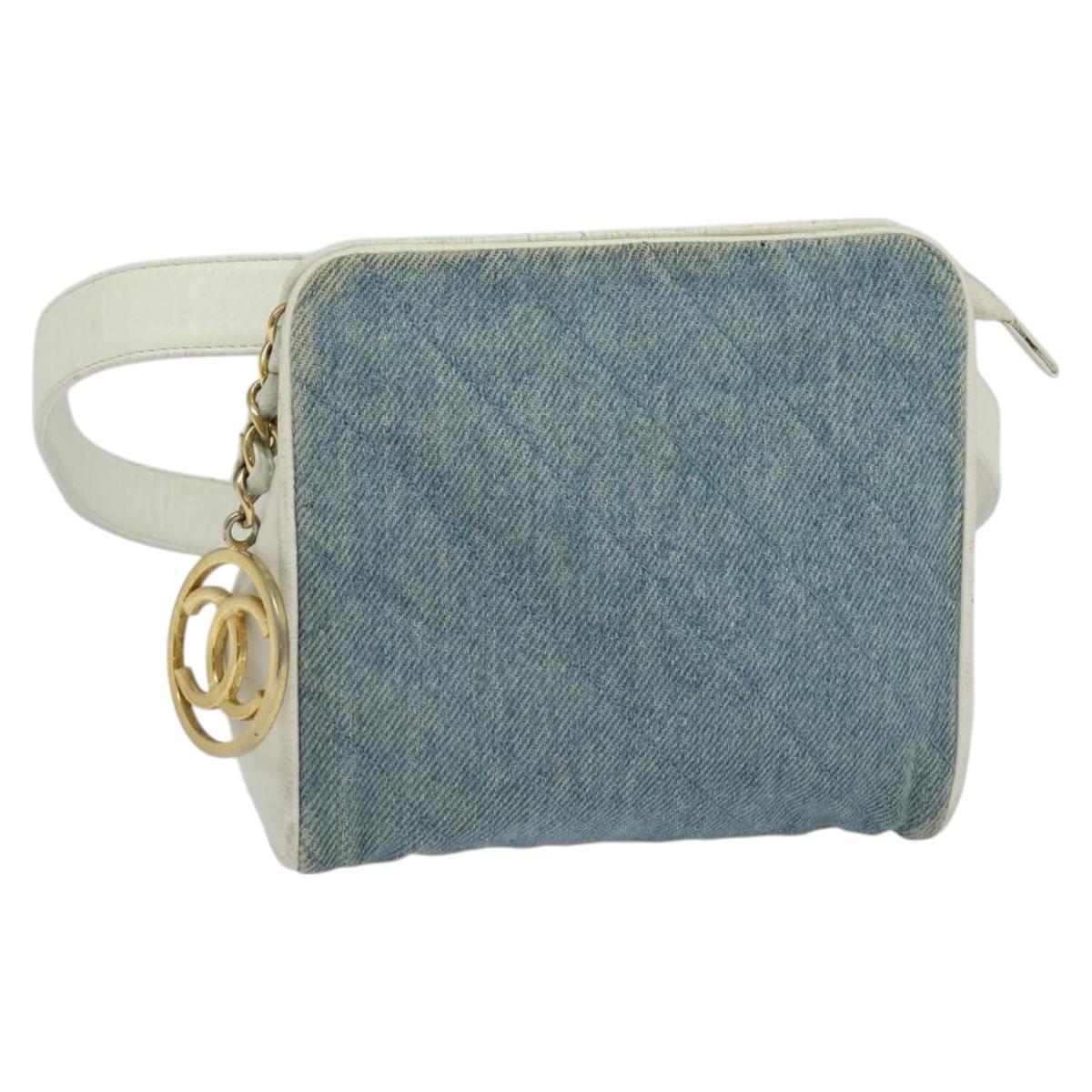 CHANEL Matelasse Waist Bag Denim Blue Gold CC Auth 126559