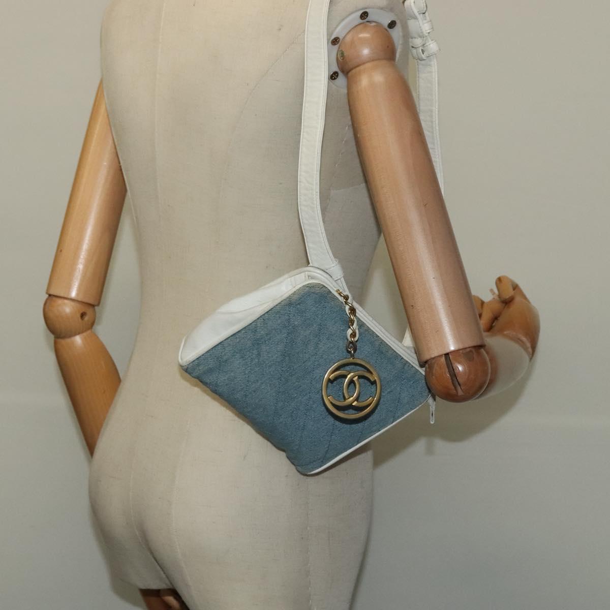 CHANEL Matelasse Waist Bag Denim Blue Gold CC Auth 126559
