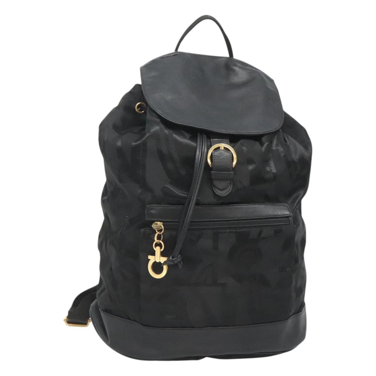 Salvatore Ferragamo Backpack Nylon Black Gold Auth 126564