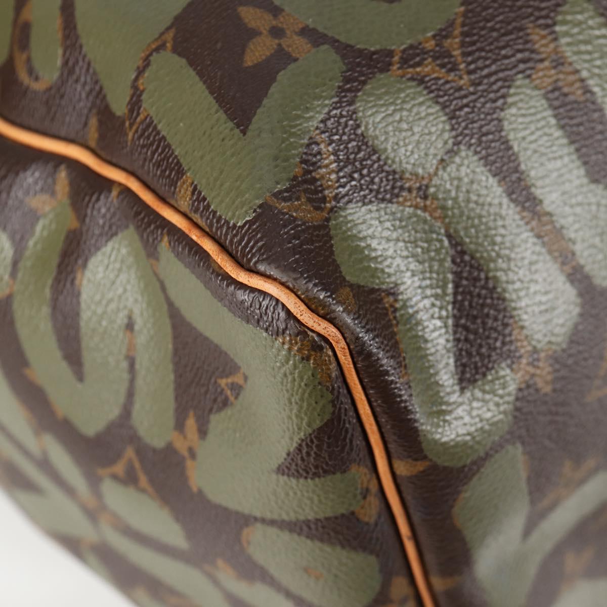 LOUIS VUITTON Monogram Graffiti Keepall 50 Boston Bag Khaki M92196 Auth 126567SM