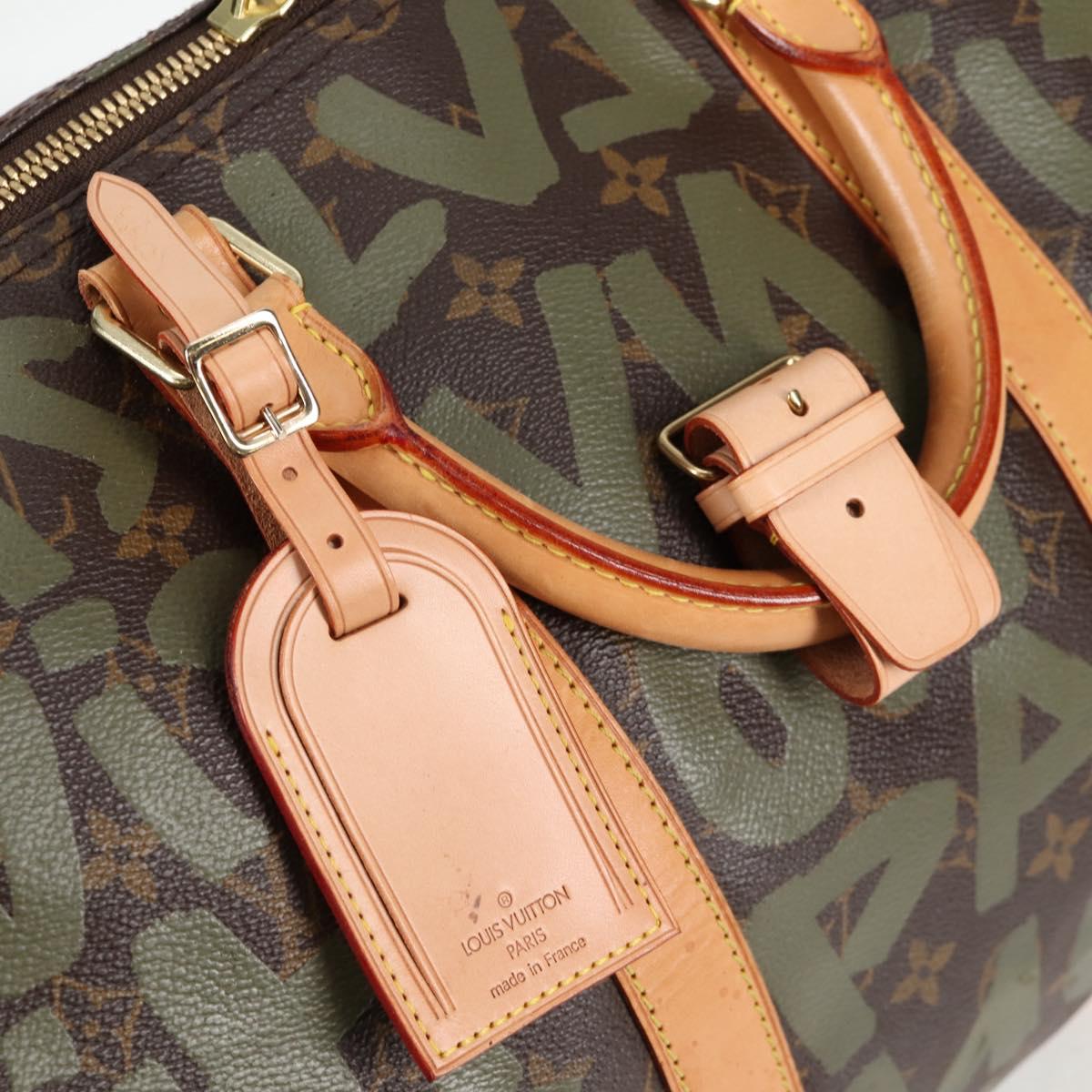 LOUIS VUITTON Monogram Graffiti Keepall 50 Boston Bag Khaki M92196 Auth 126567V