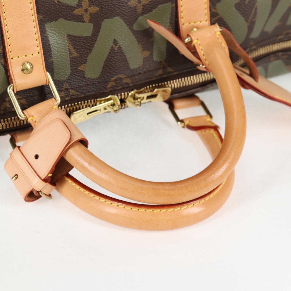 LOUIS VUITTON Monogram Graffiti Keepall 50 Boston Bag Khaki M92196 Auth 126567SM