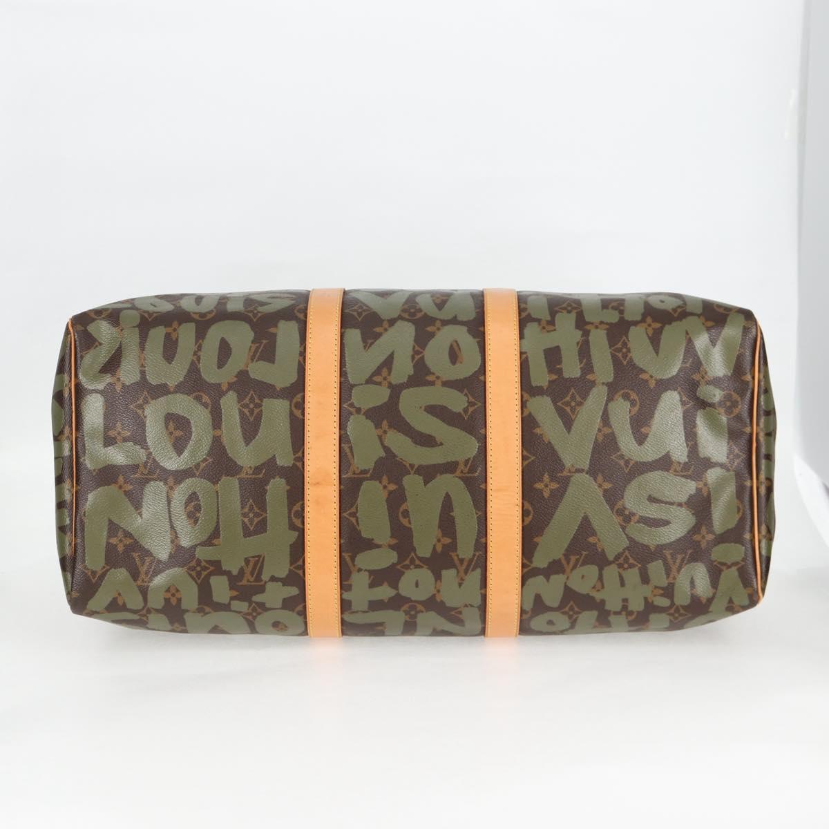 LOUIS VUITTON Monogram Graffiti Keepall 50 Boston Bag Khaki M92196 Auth 126567V