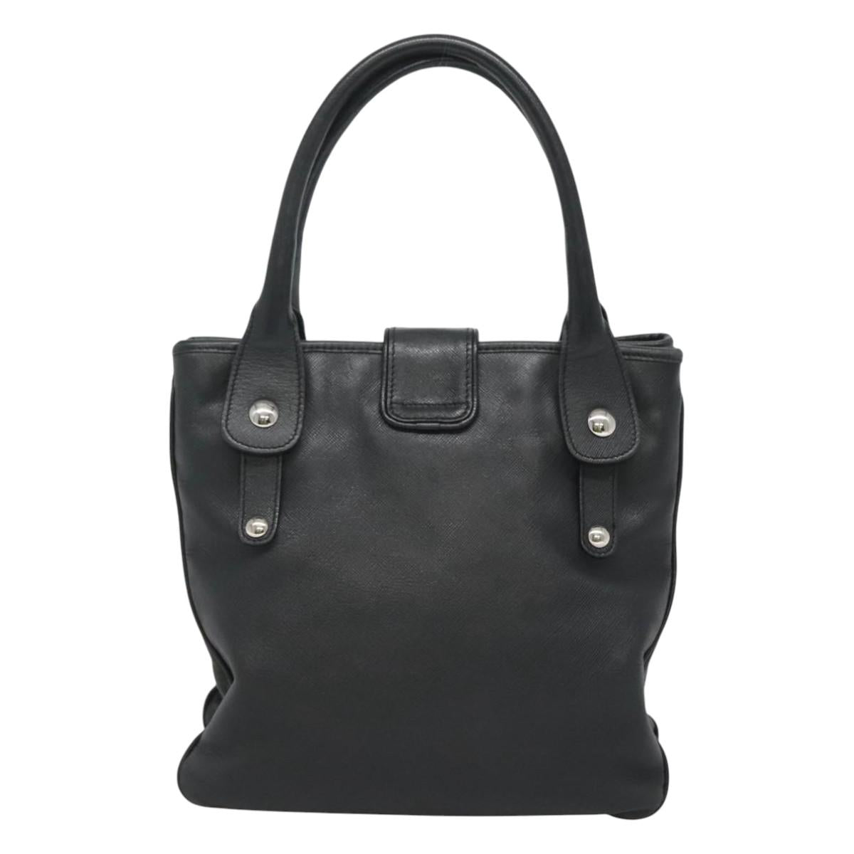 Salvatore Ferragamo Gancini Hand Bag Leather Black Silver Auth 126582