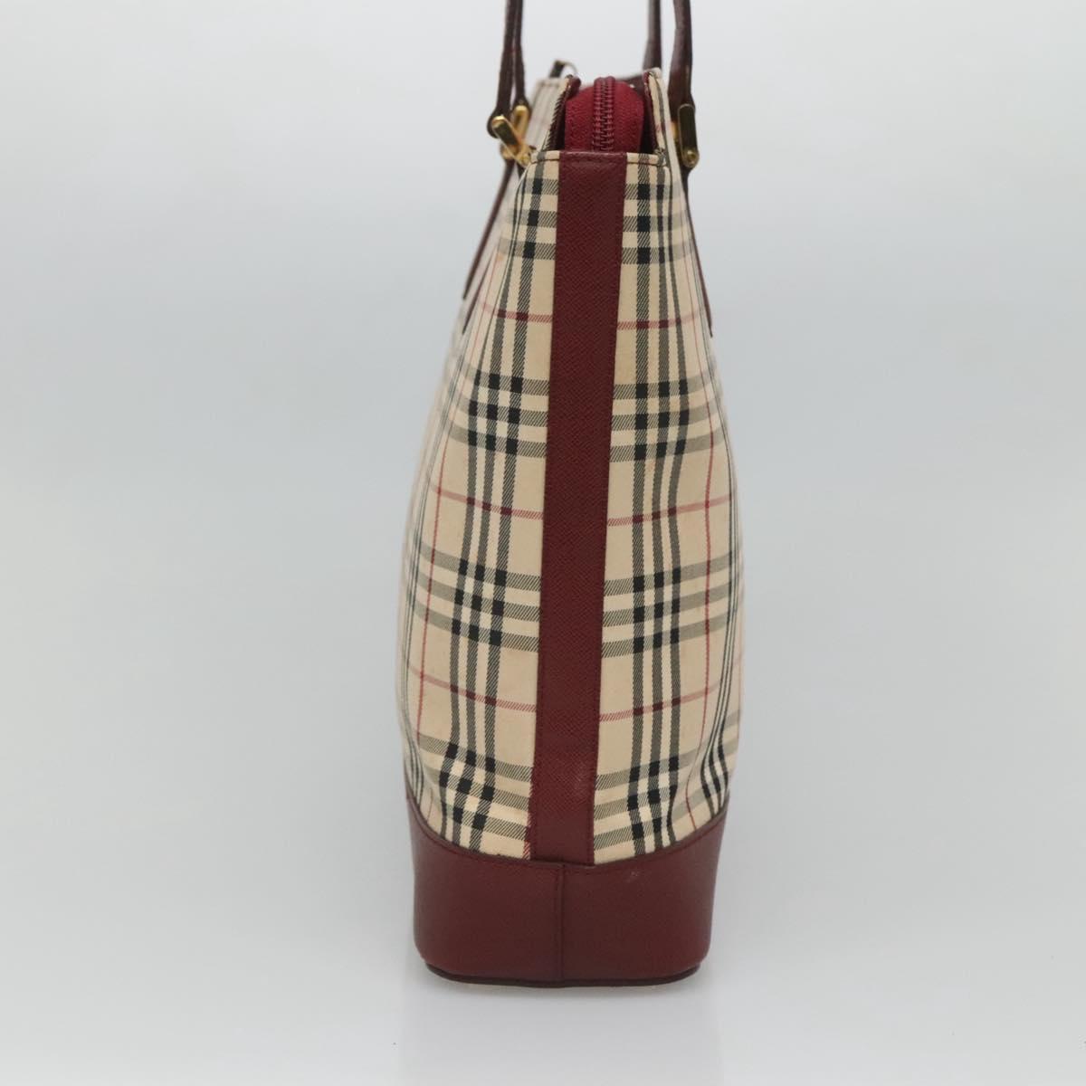 BURBERRY Nova Check Tote Bag Canvas Beige Red gold Auth 126583