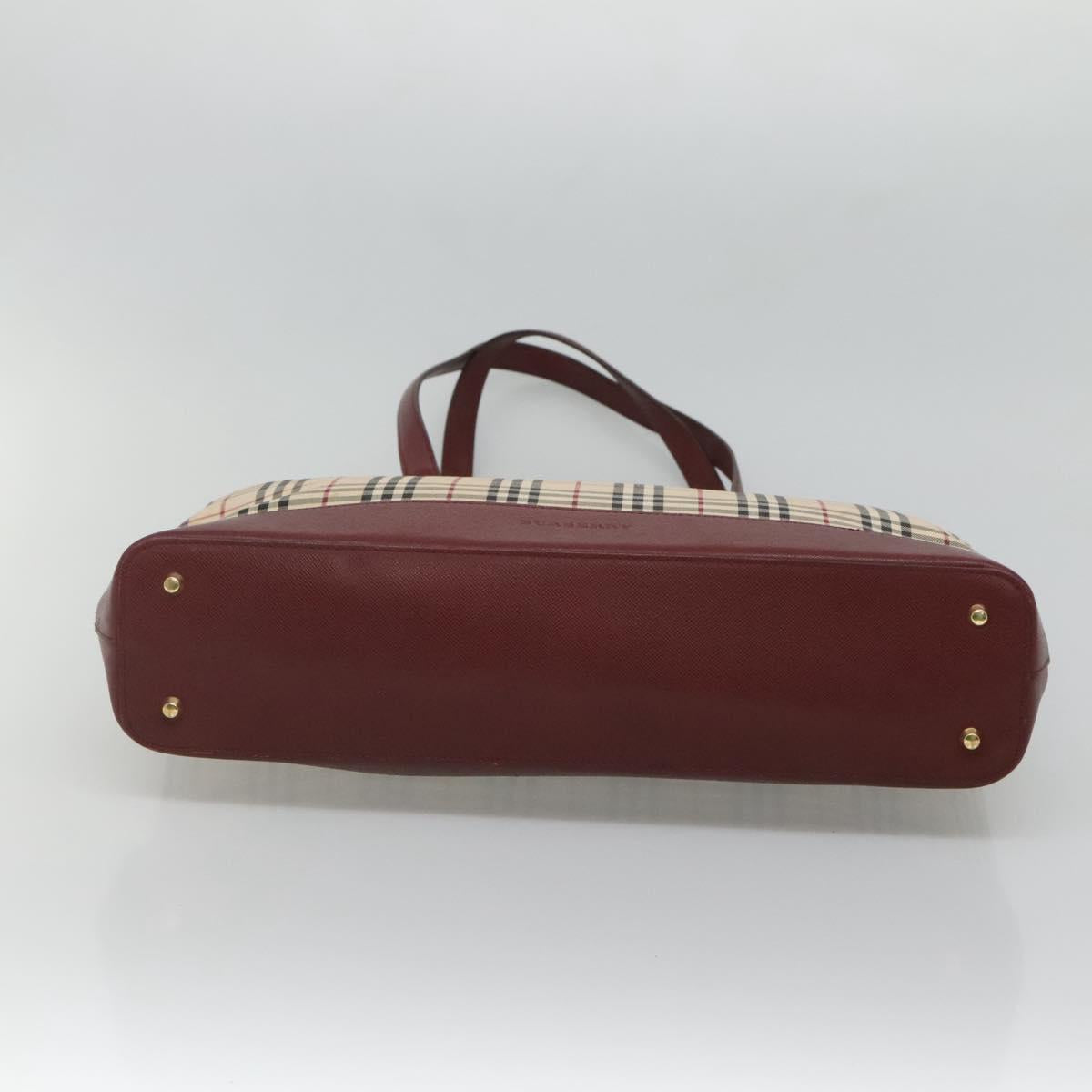 BURBERRY Nova Check Tote Bag Canvas Beige Red gold Auth 126583