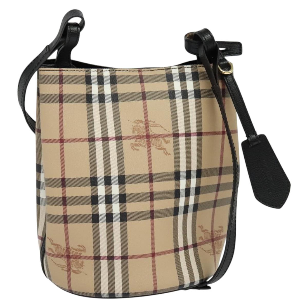 BURBERRY Nova Check Shoulder Bag PVC Beige Gold Auth 126584