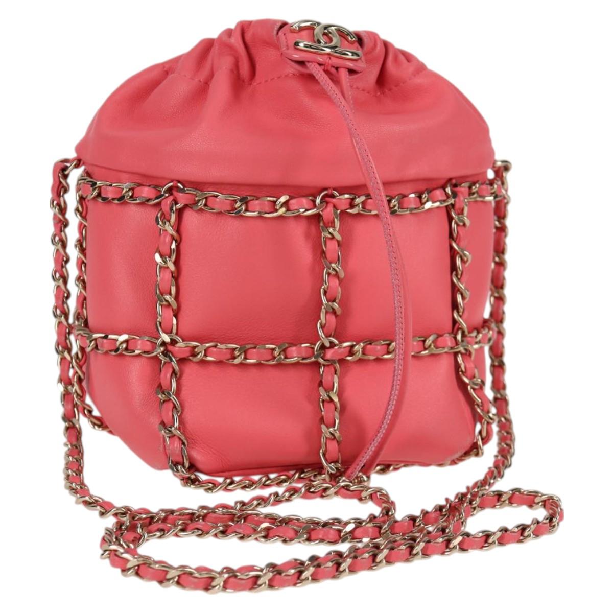 CHANEL Chain Shoulder Bag Lamb Skin Pink Gold CC Auth 126608M