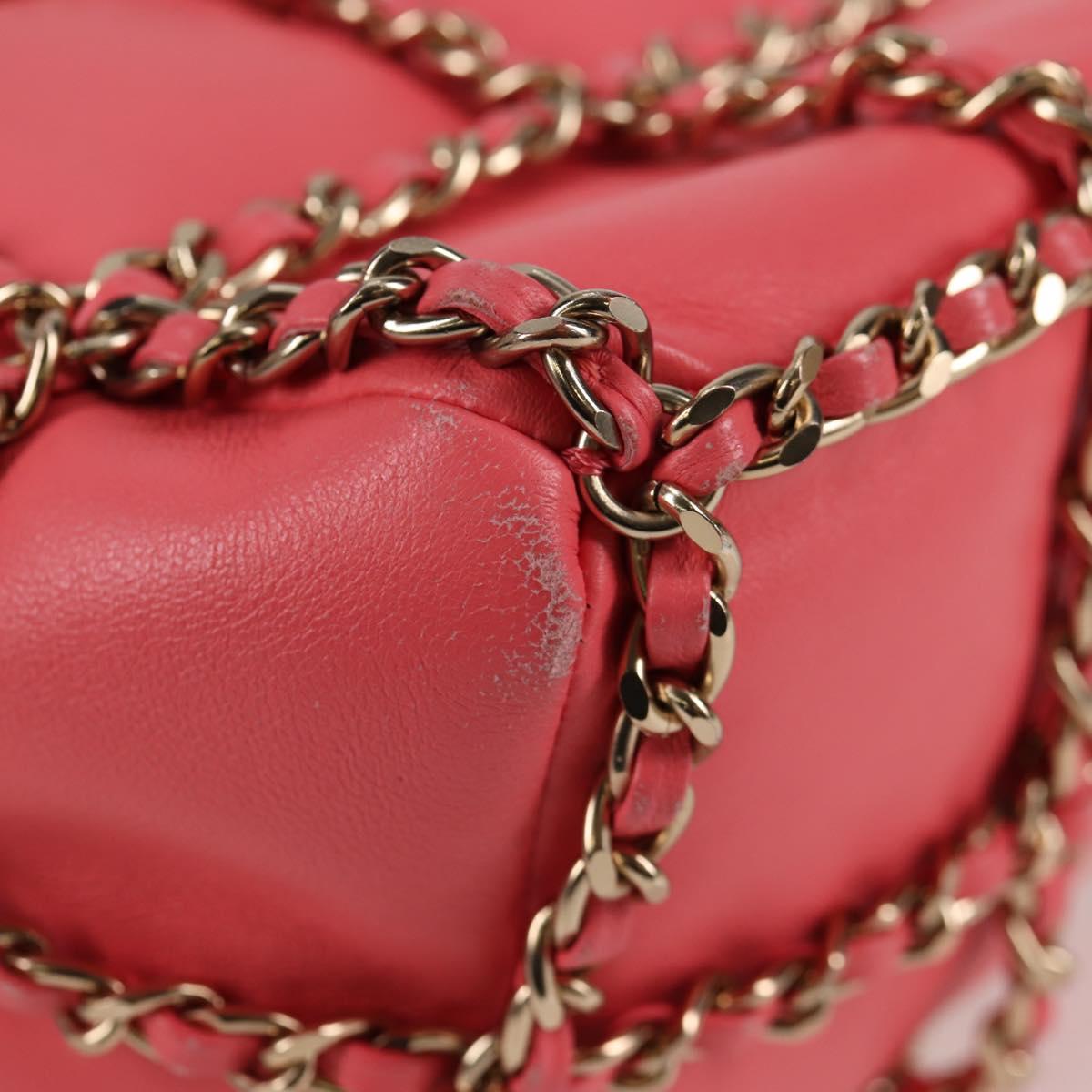CHANEL Chain Shoulder Bag Lamb Skin Pink Gold CC Auth 126608SAM