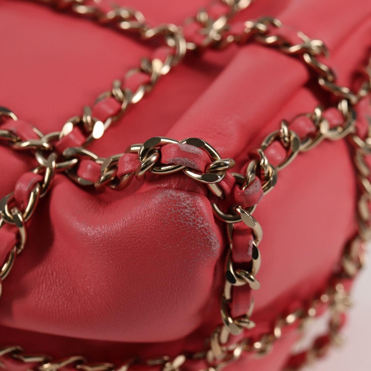 CHANEL Chain Shoulder Bag Lamb Skin Pink Gold CC Auth 126608SAM