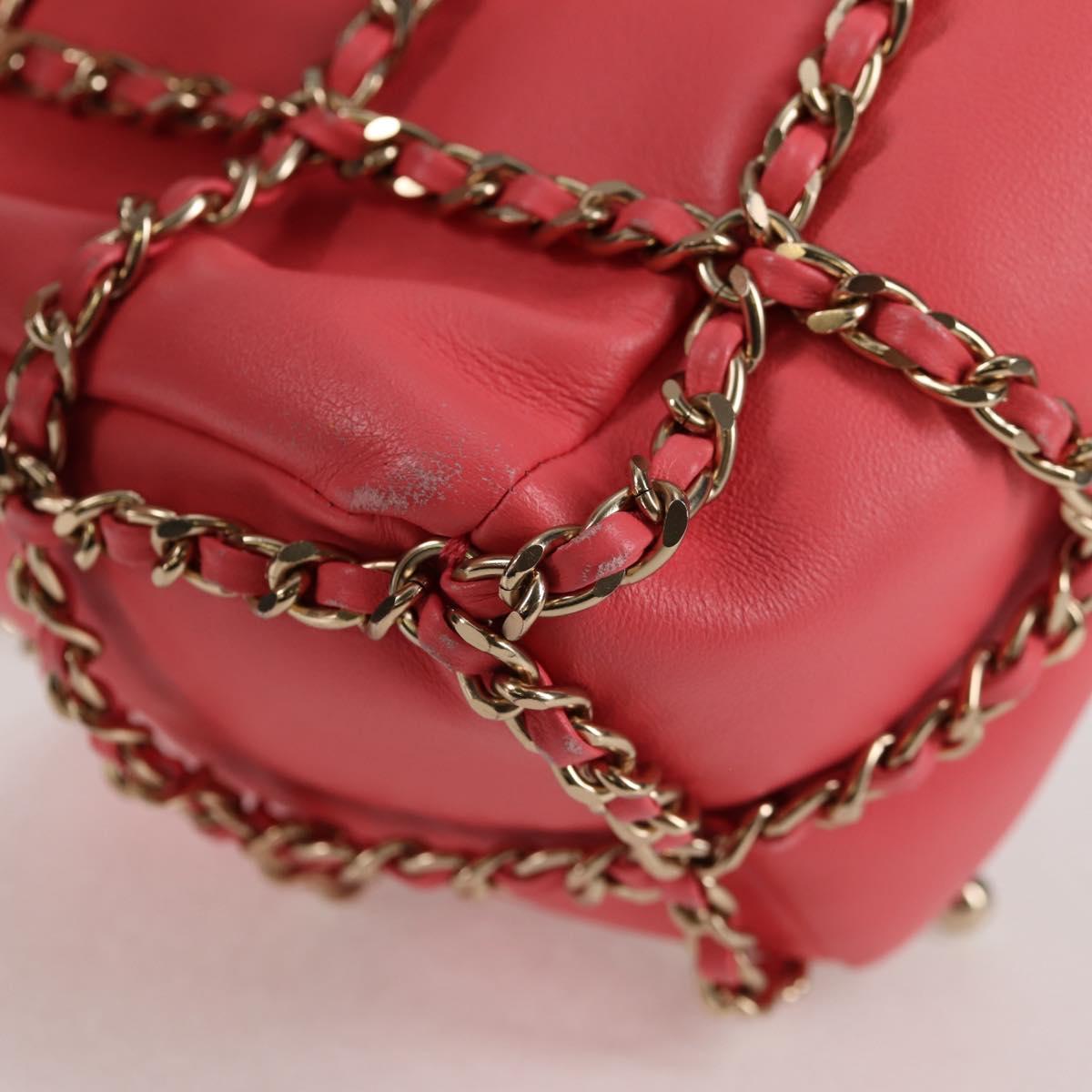 CHANEL Chain Shoulder Bag Lamb Skin Pink Gold CC Auth 126608SAM