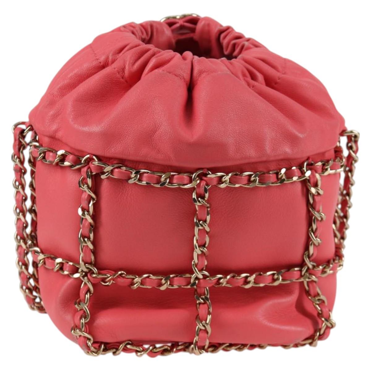 CHANEL Chain Shoulder Bag Lamb Skin Pink Gold CC Auth 126608M