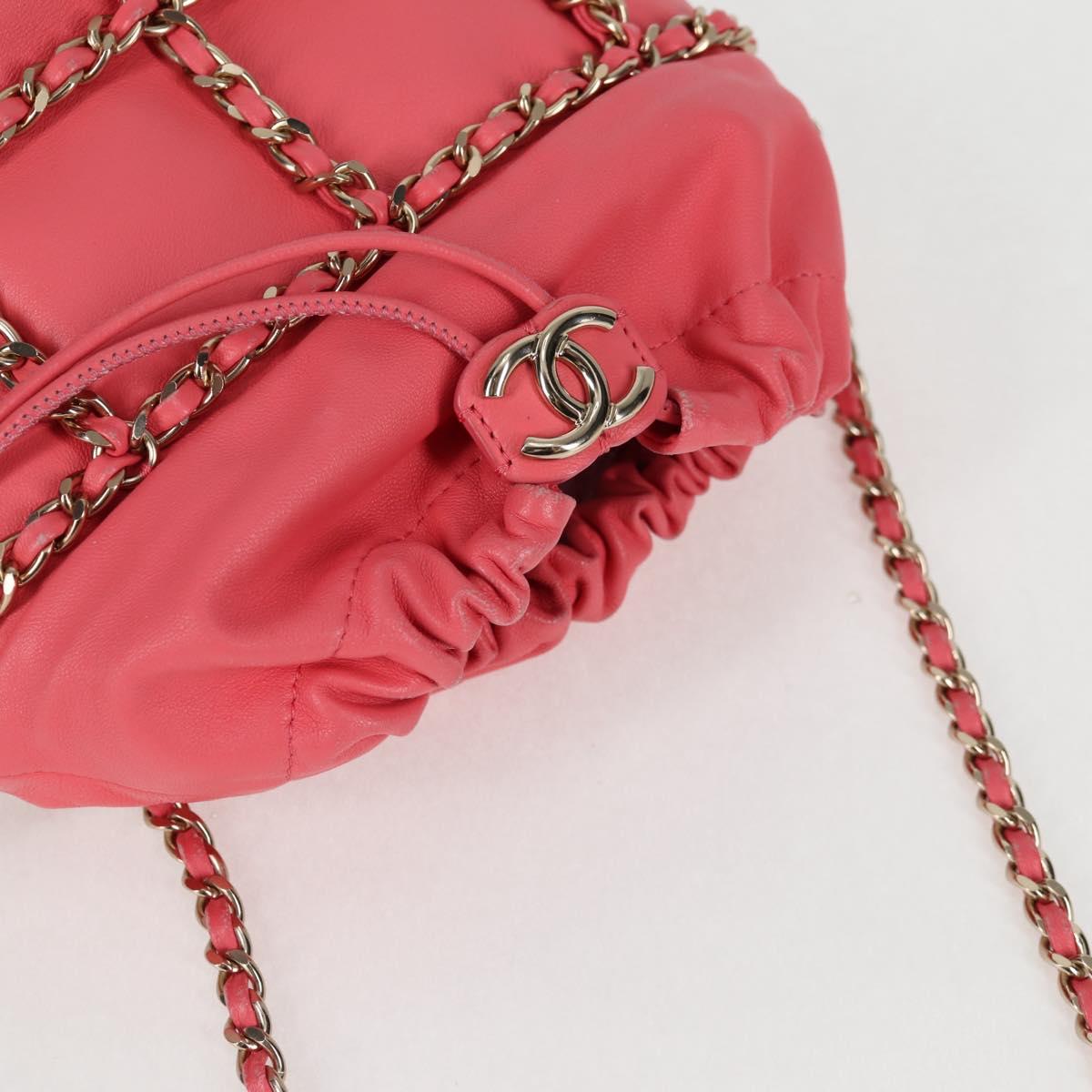 CHANEL Chain Shoulder Bag Lamb Skin Pink Gold CC Auth 126608SAM
