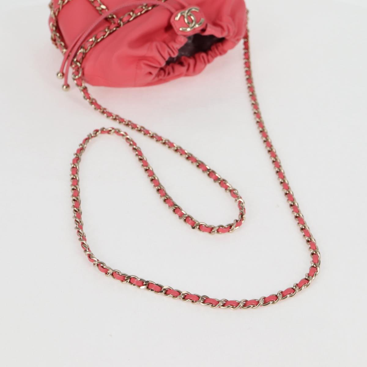CHANEL Chain Shoulder Bag Lamb Skin Pink Gold CC Auth 126608SAM