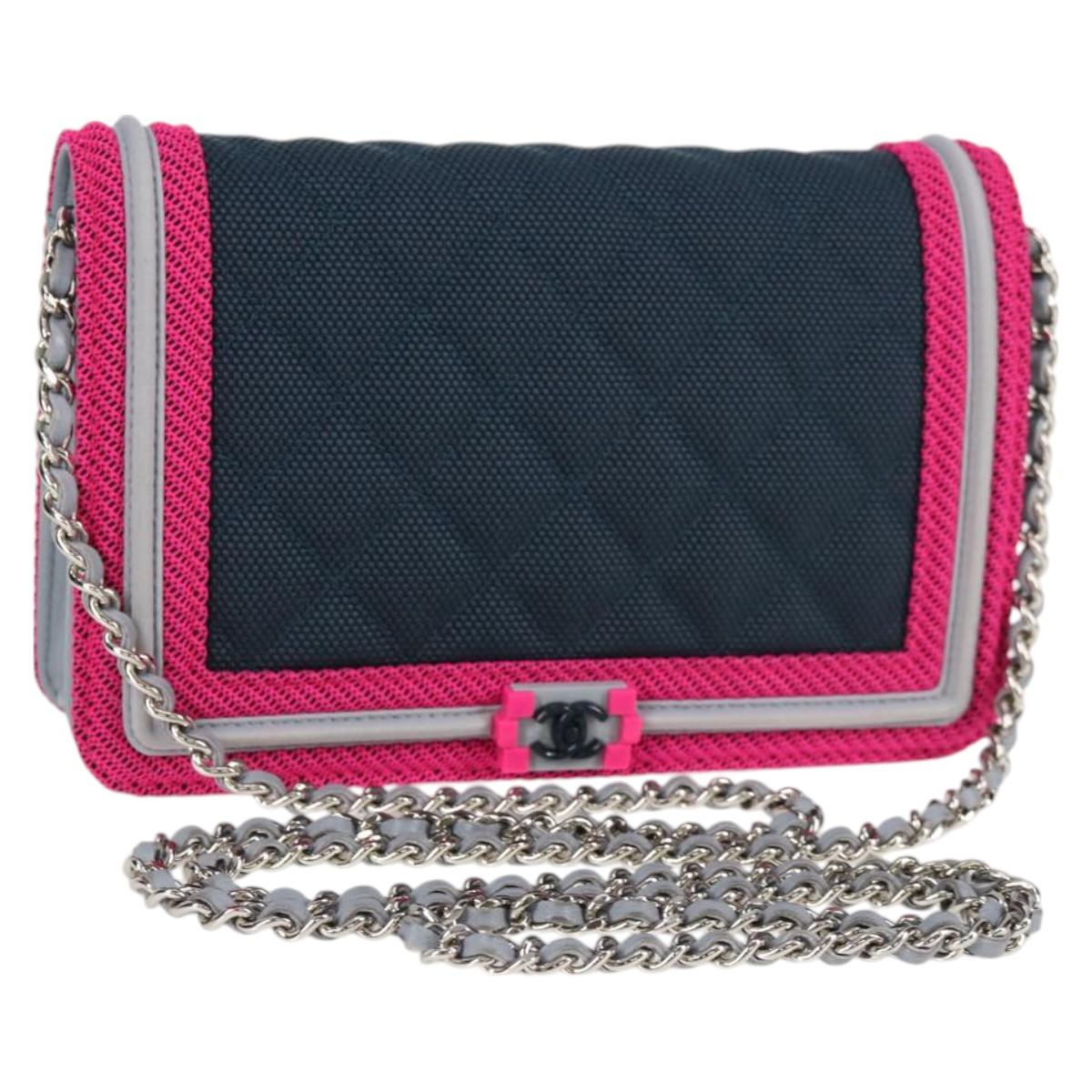 CHANEL Chain Matelasse Boy Chanel Shoulder Bag Canvas Navy CC Auth 126610M
