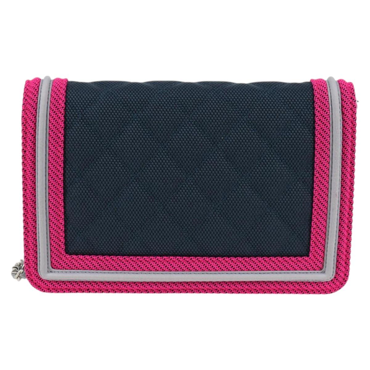 CHANEL Chain Matelasse Boy Chanel Shoulder Bag Canvas Navy CC Auth 126610M
