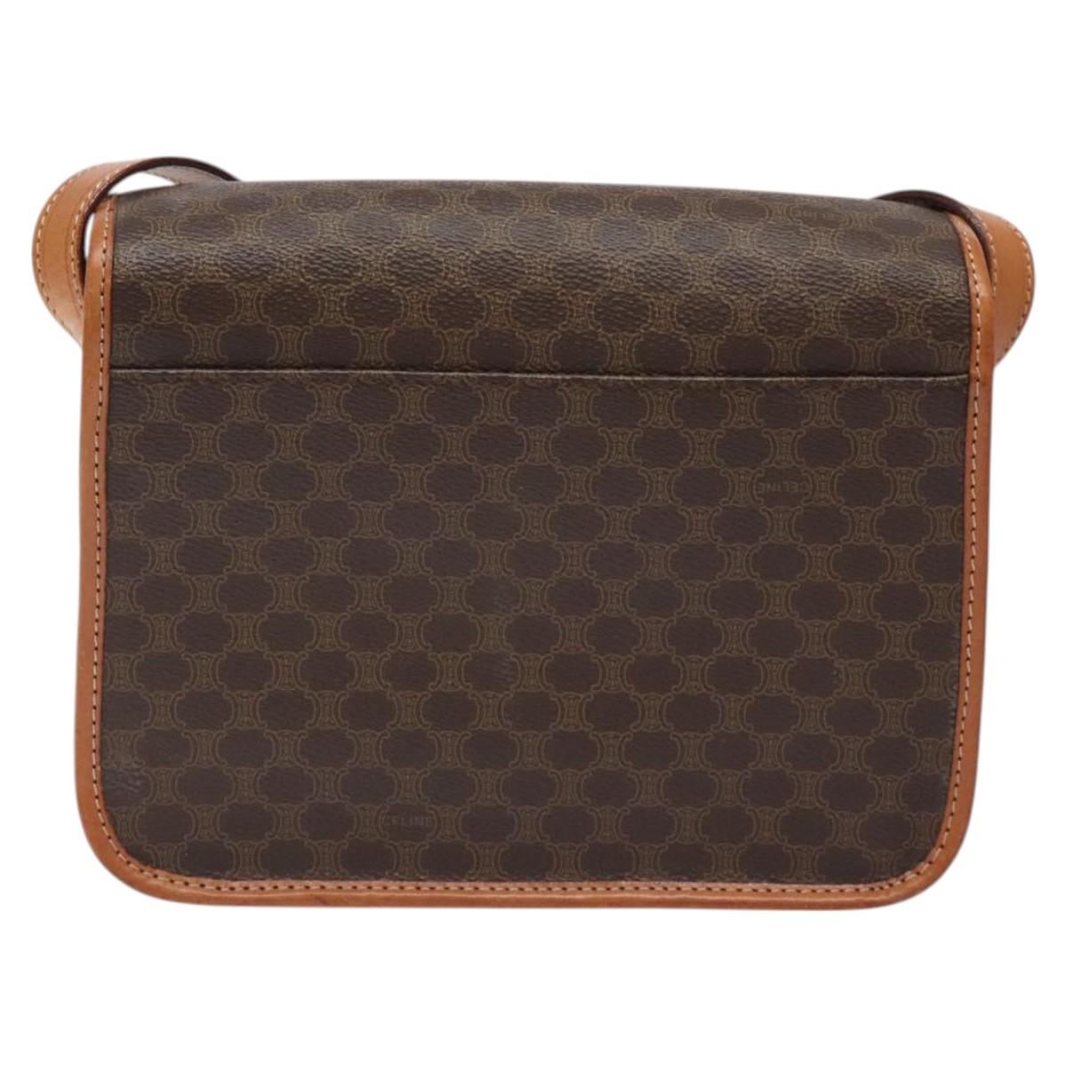 CELINE Macadam Canvas Shoulder Bag PVC Leather Brown Gold Auth 126619