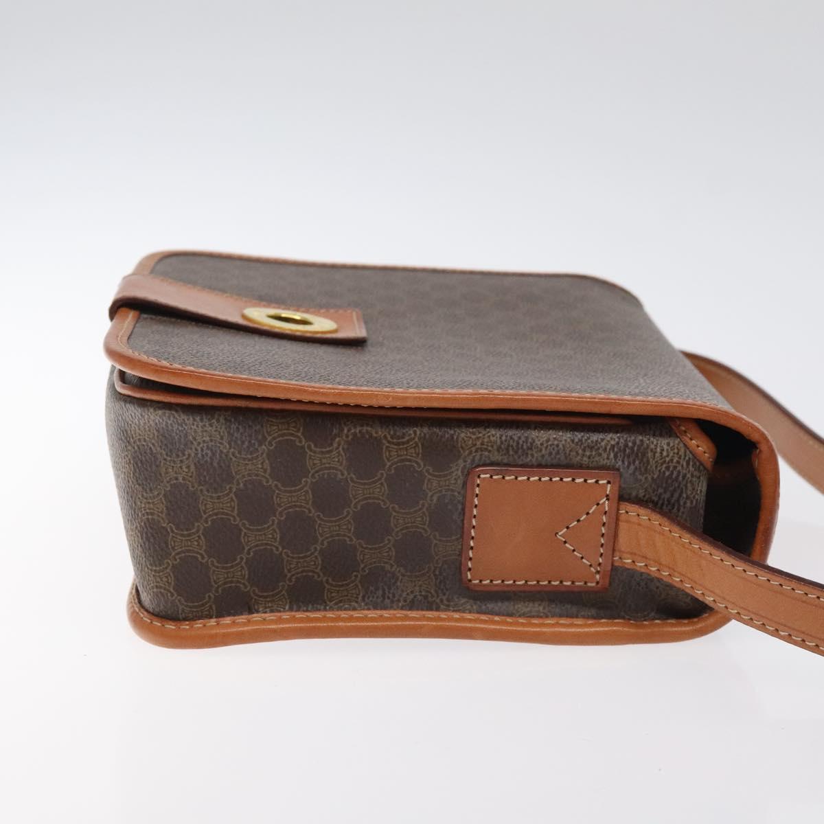 CELINE Macadam Canvas Shoulder Bag PVC Leather Brown Gold Auth 126619