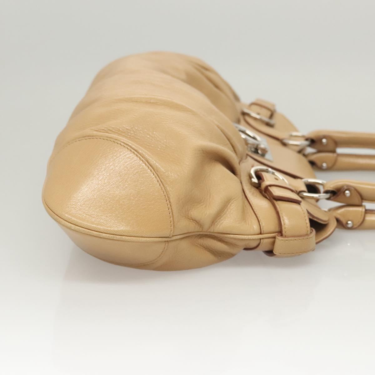 Salvatore Ferragamo Gancini Hand Bag Leather Beige Silver Auth 126621