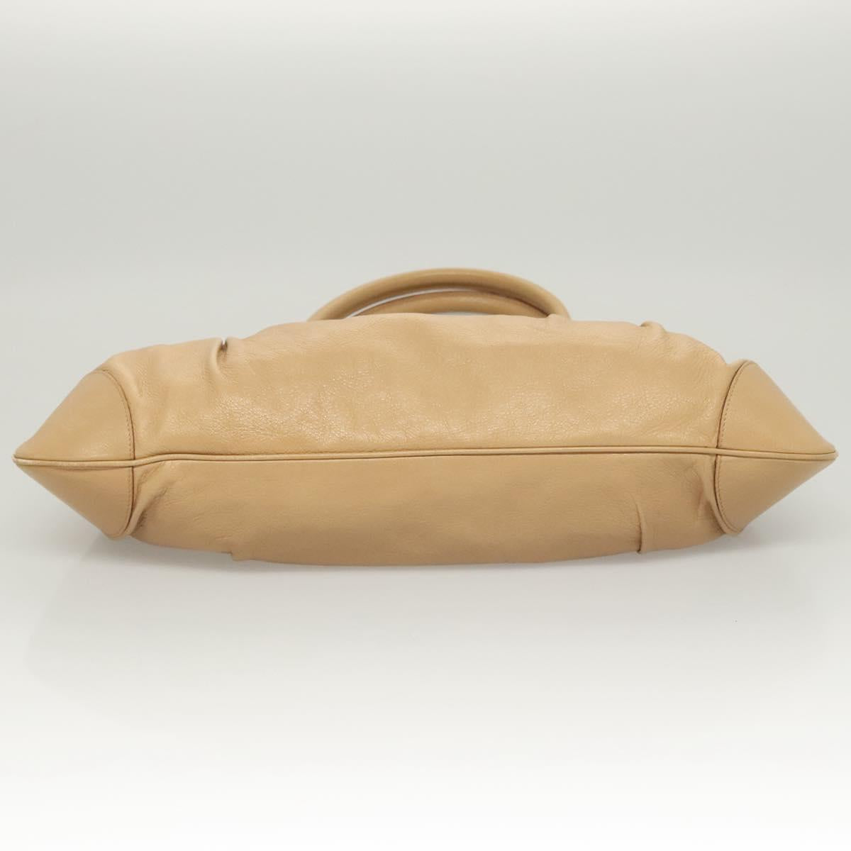 Salvatore Ferragamo Gancini Hand Bag Leather Beige Silver Auth 126621
